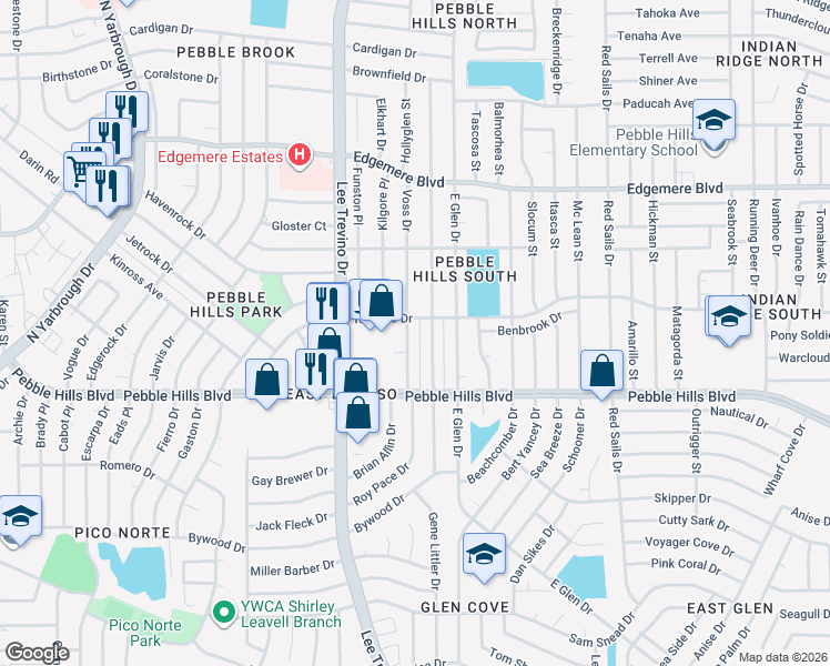 map of restaurants, bars, coffee shops, grocery stores, and more near 3113 Wayside Street in El Paso