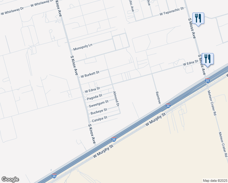 map of restaurants, bars, coffee shops, grocery stores, and more near 11601 Pagoda Street in Odessa