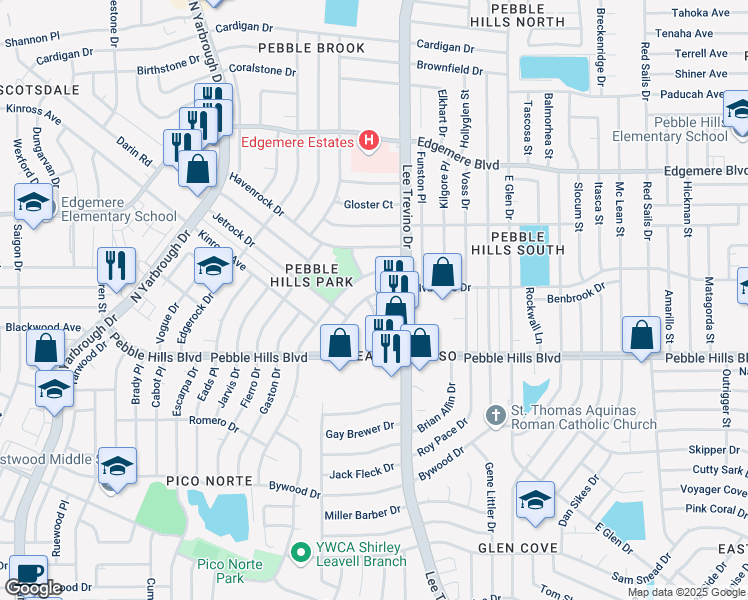 map of restaurants, bars, coffee shops, grocery stores, and more near 3120 Forney Lane in El Paso