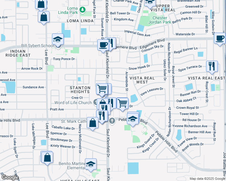 map of restaurants, bars, coffee shops, grocery stores, and more near 11728 Queens Garden Circle in El Paso