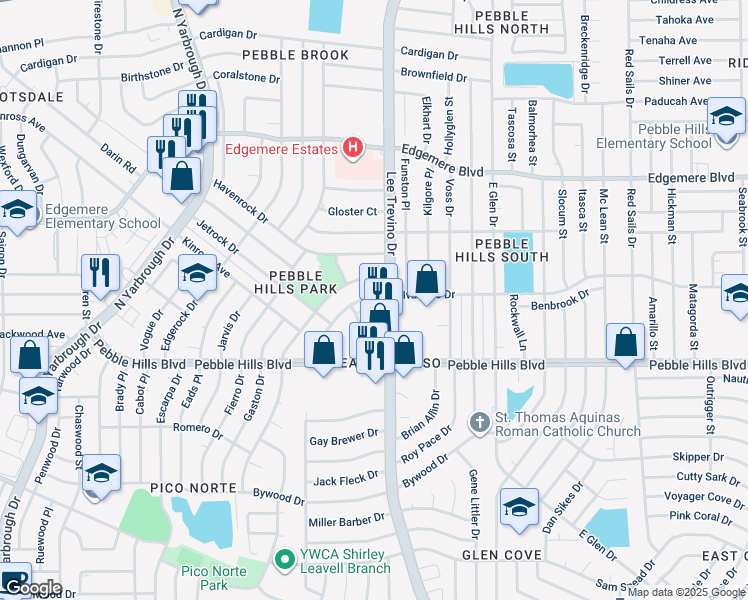 map of restaurants, bars, coffee shops, grocery stores, and more near 3156 Hector Drive in El Paso