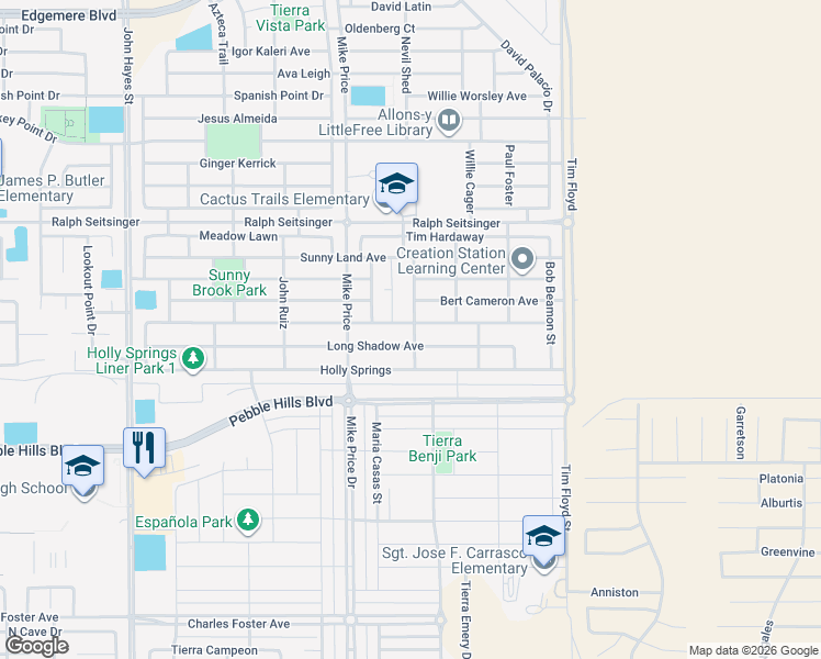 map of restaurants, bars, coffee shops, grocery stores, and more near 14748 Hunters Grove Avenue in El Paso
