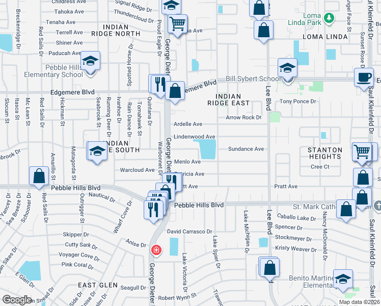 map of restaurants, bars, coffee shops, grocery stores, and more near 11321 Sundance Avenue in El Paso