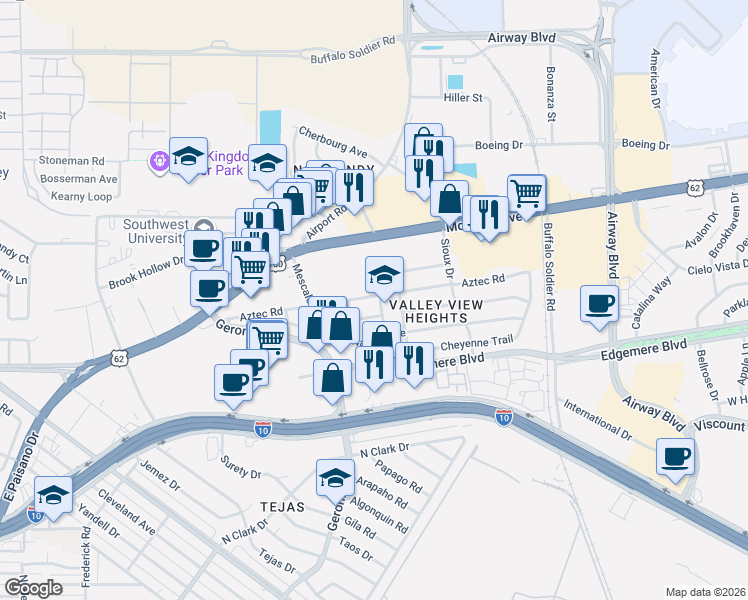 map of restaurants, bars, coffee shops, grocery stores, and more near 6349 Aztec Road in El Paso