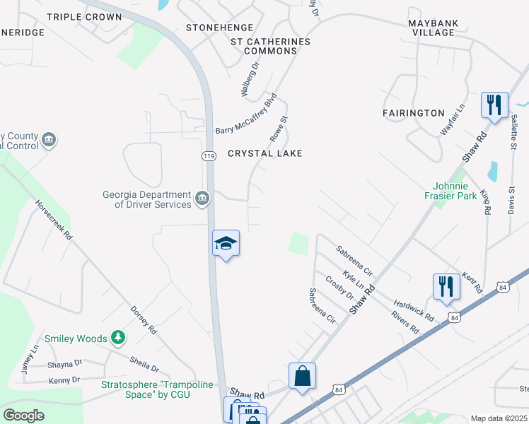 map of restaurants, bars, coffee shops, grocery stores, and more near 2326 Suttle Court in Hinesville
