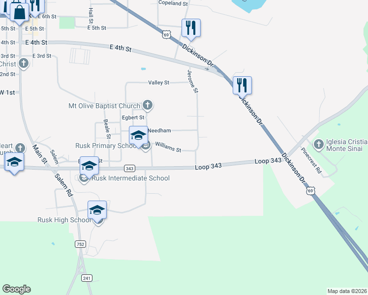 map of restaurants, bars, coffee shops, grocery stores, and more near 490 Jerome Street in Rusk
