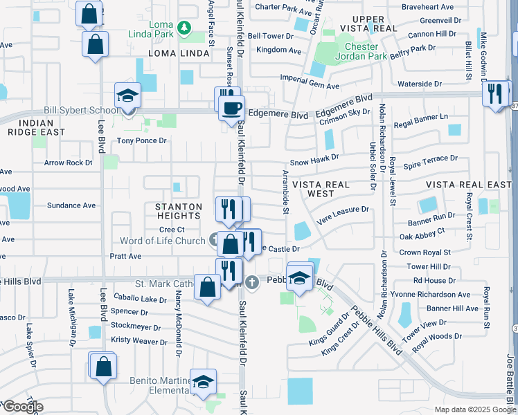 map of restaurants, bars, coffee shops, grocery stores, and more near 11728 Queens Garden Circle in El Paso