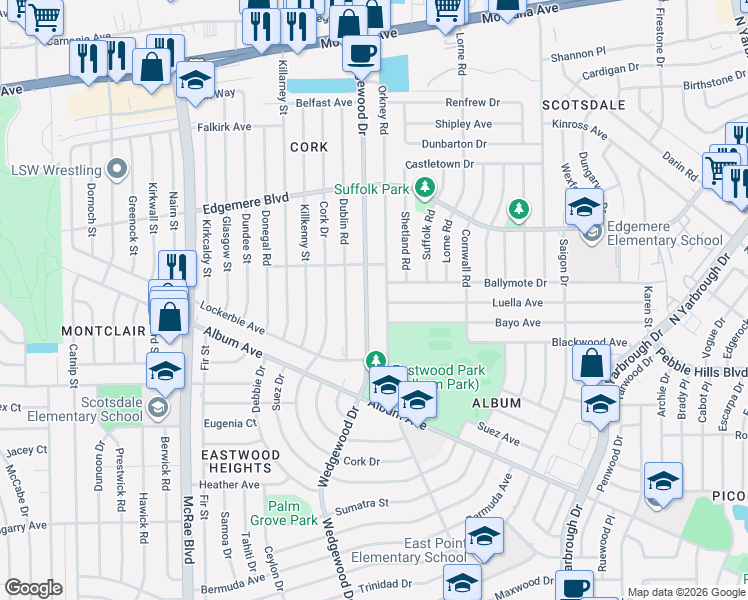 map of restaurants, bars, coffee shops, grocery stores, and more near 3023 Wedgewood Drive in El Paso