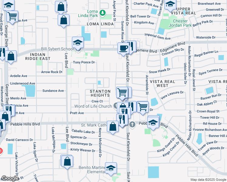 map of restaurants, bars, coffee shops, grocery stores, and more near 3267 Catherine Ann Drive in El Paso