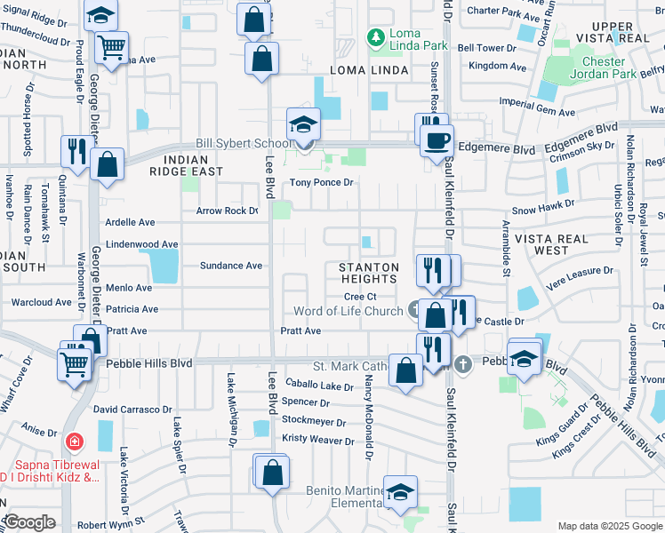 map of restaurants, bars, coffee shops, grocery stores, and more near 3178 Crazy Horse Drive in El Paso