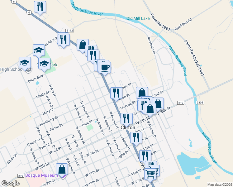 map of restaurants, bars, coffee shops, grocery stores, and more near 414 North Avenue F in Clifton