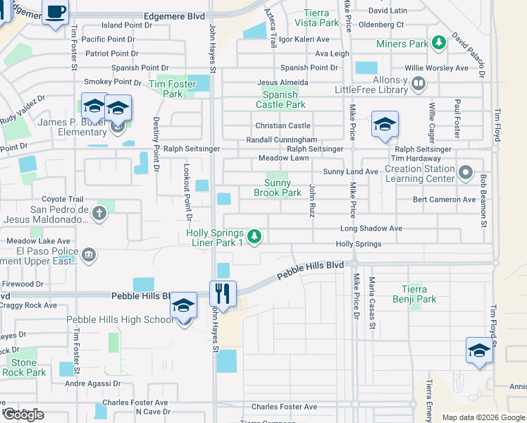 map of restaurants, bars, coffee shops, grocery stores, and more near 14556 Alton Oaks in El Paso