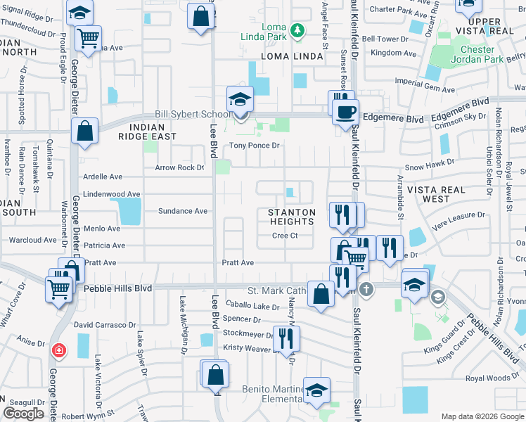 map of restaurants, bars, coffee shops, grocery stores, and more near 3178 Crazy Horse Drive in El Paso