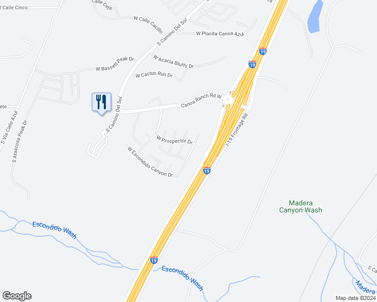 map of restaurants, bars, coffee shops, grocery stores, and more near 5870 South Painted Canyon Drive in Green Valley