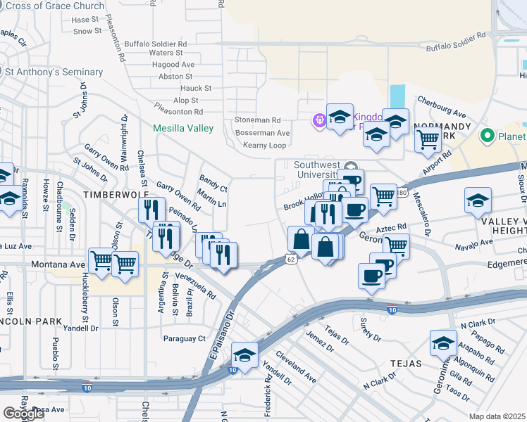 map of restaurants, bars, coffee shops, grocery stores, and more near 1313 Magruder Street in El Paso