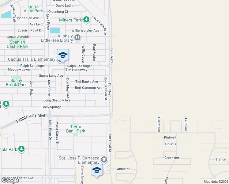 map of restaurants, bars, coffee shops, grocery stores, and more near 3036 Bob Beamon Street in El Paso