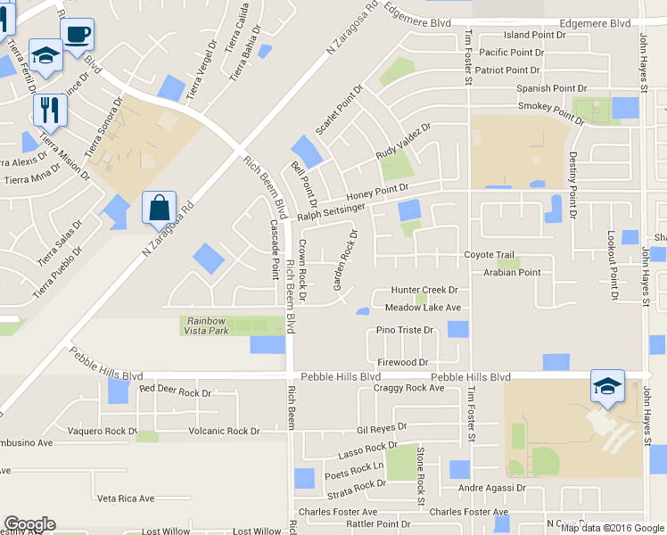 map of restaurants, bars, coffee shops, grocery stores, and more near 3049 Garden Rock Drive in El Paso