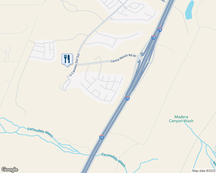 map of restaurants, bars, coffee shops, grocery stores, and more near 5885 South Azure Vista Way in Green Valley