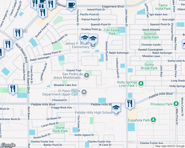 map of restaurants, bars, coffee shops, grocery stores, and more near 14353 Arabian Point in El Paso
