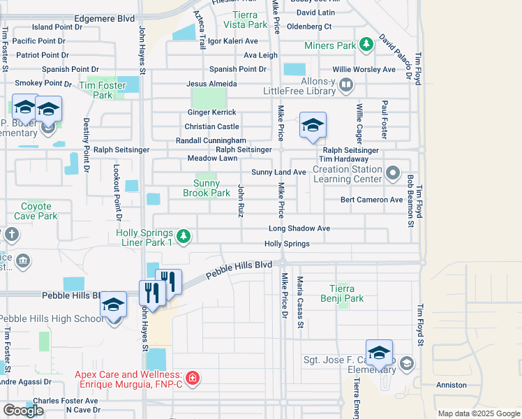 map of restaurants, bars, coffee shops, grocery stores, and more near 14901 Hunters Grove Avenue in El Paso