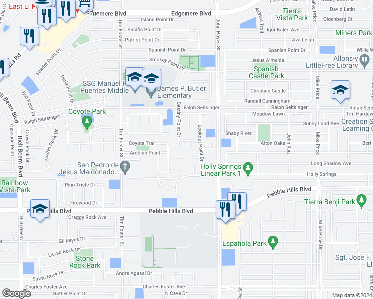 map of restaurants, bars, coffee shops, grocery stores, and more near 3105 Hero Point Place in El Paso