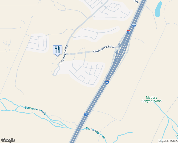 map of restaurants, bars, coffee shops, grocery stores, and more near 5885 South Azure Vista Way in Green Valley