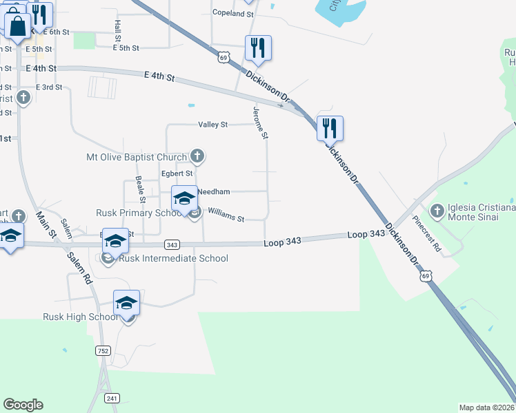 map of restaurants, bars, coffee shops, grocery stores, and more near 490 Jerome Street in Rusk