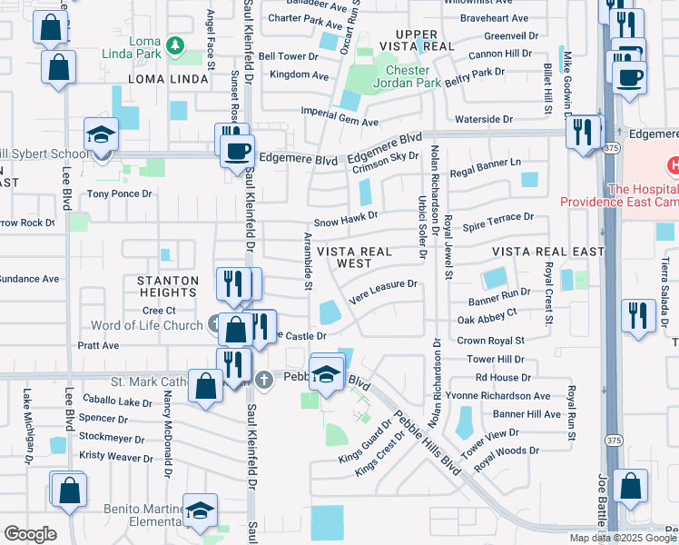map of restaurants, bars, coffee shops, grocery stores, and more near 11804 David Forti Drive in El Paso