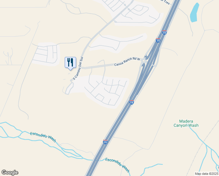 map of restaurants, bars, coffee shops, grocery stores, and more near 5885 South Azure Vista Way in Green Valley