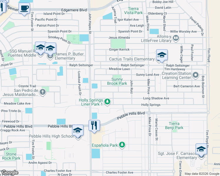 map of restaurants, bars, coffee shops, grocery stores, and more near 14556 Alton Oaks in El Paso