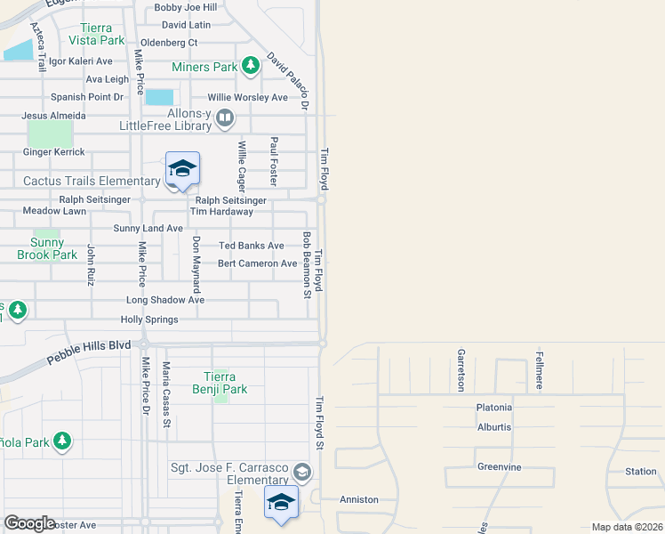 map of restaurants, bars, coffee shops, grocery stores, and more near 3036 Bob Beamon Street in El Paso