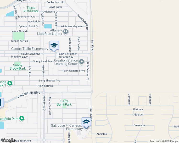 map of restaurants, bars, coffee shops, grocery stores, and more near 3036 Bob Beamon Street in El Paso