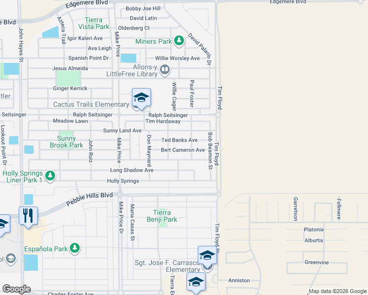 map of restaurants, bars, coffee shops, grocery stores, and more near 14901 Hunters Grove Avenue in El Paso