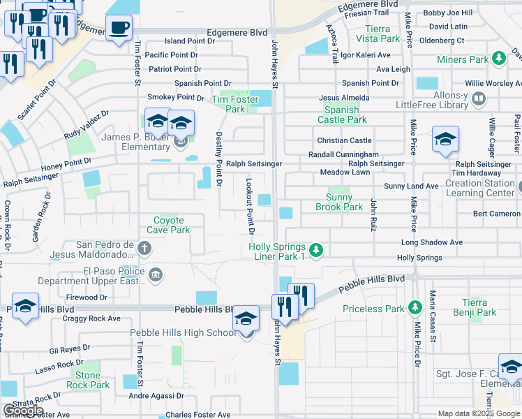 map of restaurants, bars, coffee shops, grocery stores, and more near 3124 Lookout Point Drive in El Paso