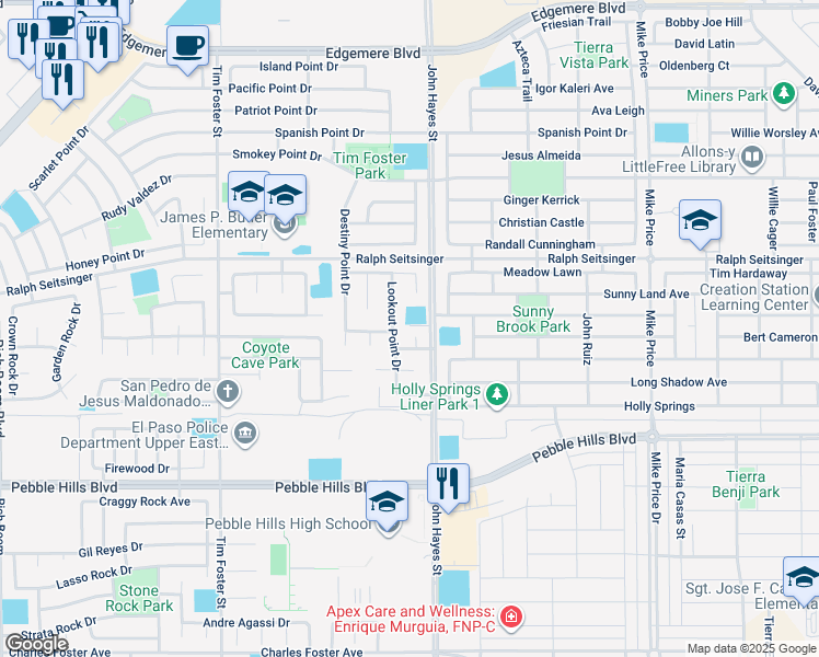 map of restaurants, bars, coffee shops, grocery stores, and more near 3124 Lookout Point Drive in El Paso