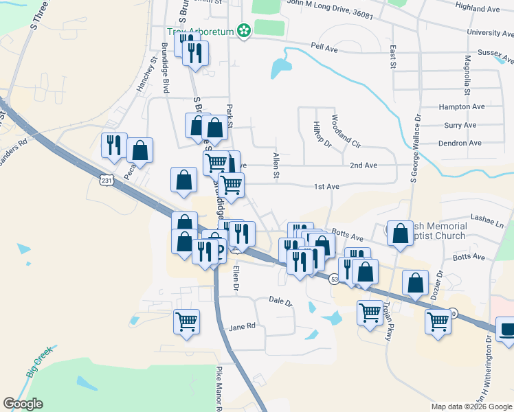 map of restaurants, bars, coffee shops, grocery stores, and more near 104 1st Avenue in Troy