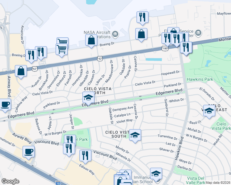 map of restaurants, bars, coffee shops, grocery stores, and more near 8112 Cielo Vista Drive in El Paso