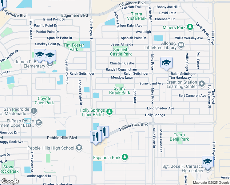 map of restaurants, bars, coffee shops, grocery stores, and more near Brookside in El Paso