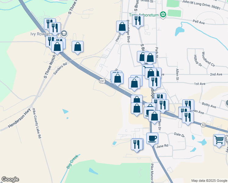 map of restaurants, bars, coffee shops, grocery stores, and more near in Troy