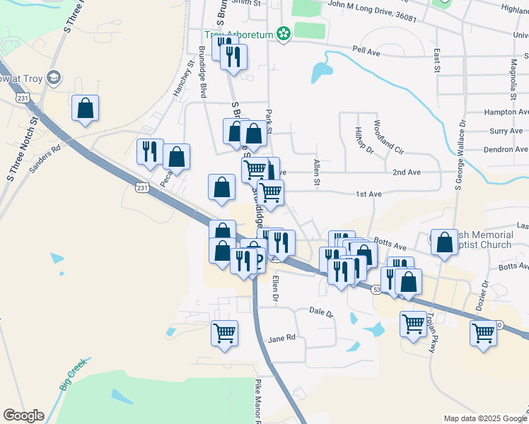 map of restaurants, bars, coffee shops, grocery stores, and more near 106-198 Corley St in Troy