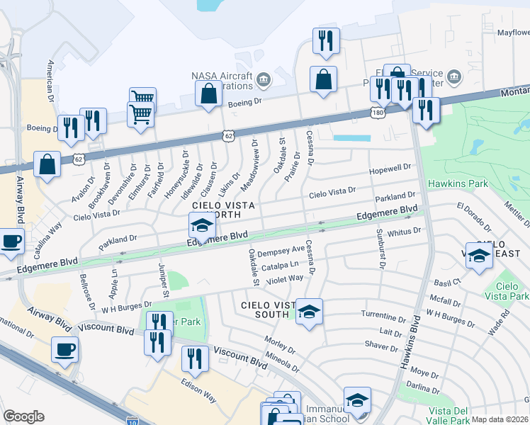 map of restaurants, bars, coffee shops, grocery stores, and more near 8112 Cielo Vista Drive in El Paso