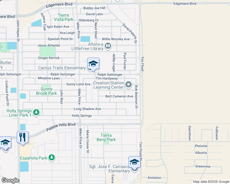 map of restaurants, bars, coffee shops, grocery stores, and more near 14849 Ted Banks Avenue in El Paso
