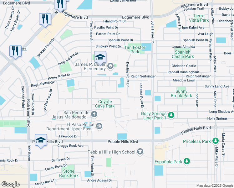 map of restaurants, bars, coffee shops, grocery stores, and more near 14364 Apache Point Drive in El Paso