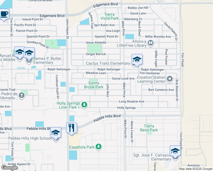 map of restaurants, bars, coffee shops, grocery stores, and more near 14645 Rockbridge Avenue in El Paso