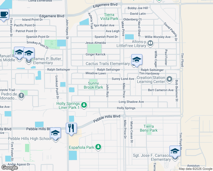 map of restaurants, bars, coffee shops, grocery stores, and more near 14645 Rockbridge Avenue in El Paso