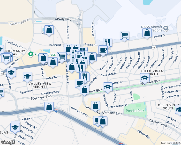 map of restaurants, bars, coffee shops, grocery stores, and more near 1115 Avalon Drive in El Paso
