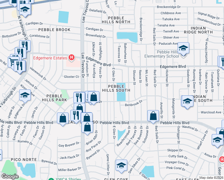map of restaurants, bars, coffee shops, grocery stores, and more near 3236 East Glen Drive in El Paso
