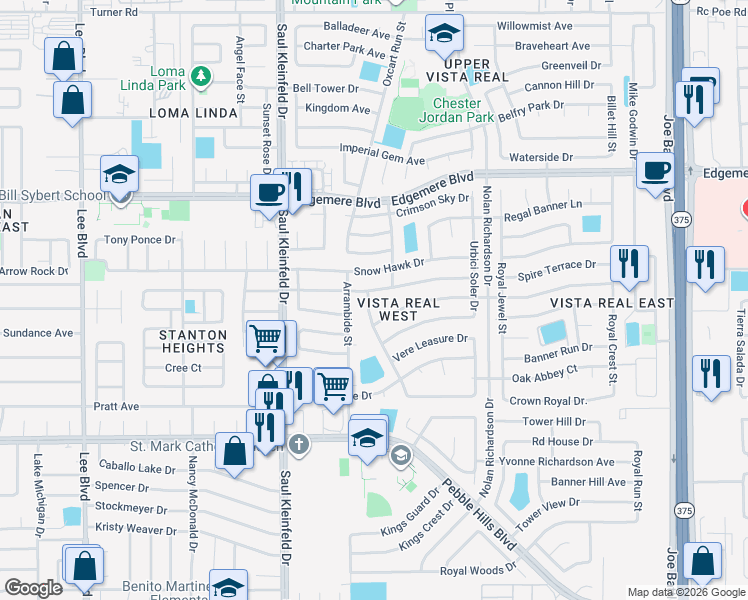 map of restaurants, bars, coffee shops, grocery stores, and more near 11815 2 Towers Drive in El Paso