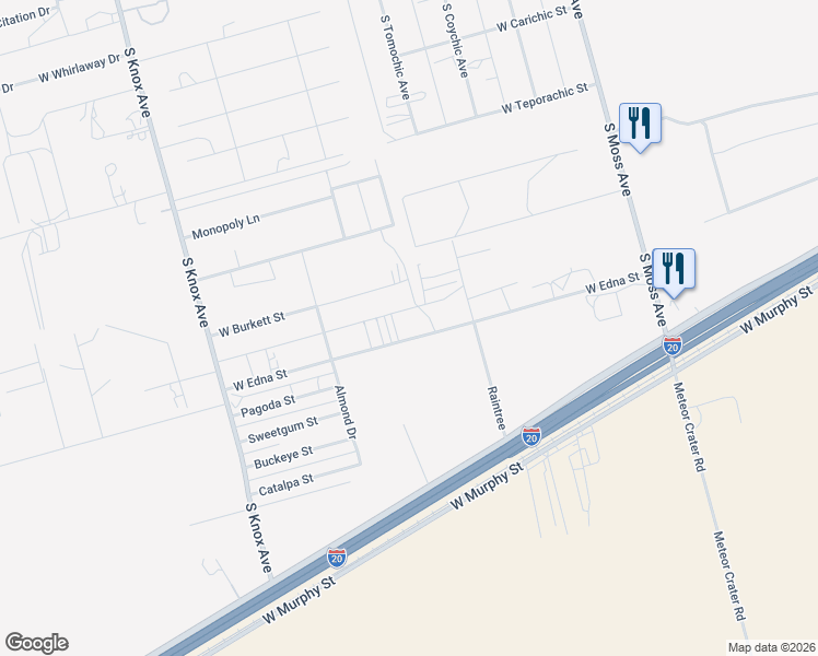 map of restaurants, bars, coffee shops, grocery stores, and more near 11298 West Edna Street in Odessa