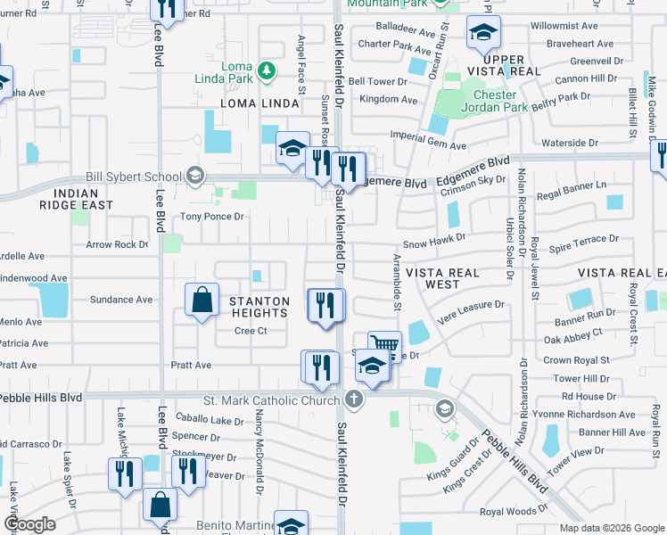 map of restaurants, bars, coffee shops, grocery stores, and more near 11653 Tony Acosta Court in El Paso